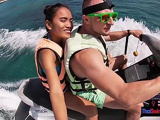 Jetski blowjob in public with his real Asian teen girlfriend