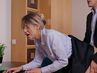 Elena Vedem enjoys at near dealings wide doggy style wide the office