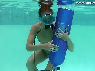 Hungarian loveliness fucks a dildo underwater
