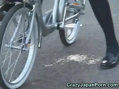Schoolgirl Squirts on a Bike nearly Public!