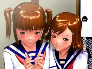 Four 3D anime schoolgirls gets nailed